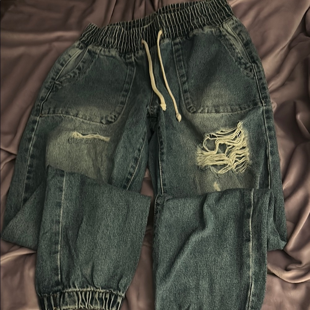 Celebrity Pink Denim Joggers with Elastic Waist